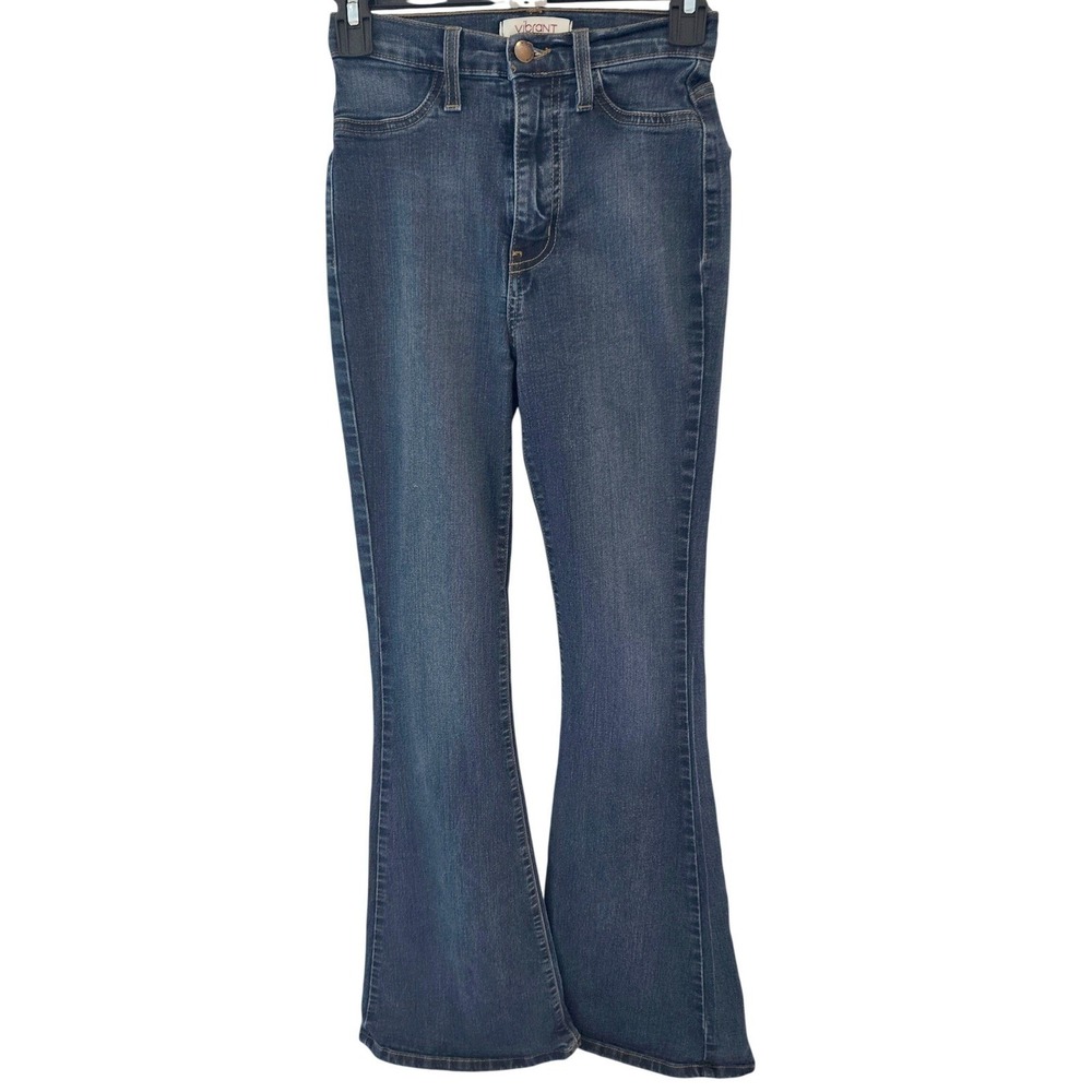 Bell Flared High Rise Vibrant MIU Tall Jeans Dark Wash Size 1 W24 Retro Stretch